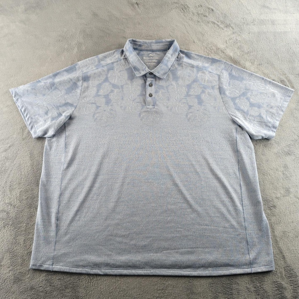 Tommy Bahama Polo Shirt Mens 3XL Blue IslandZone Floral Performance Golf‎ UPF 30